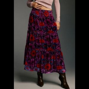 Anthropologie The Somerset Maxi Skirt: Nina Pace Velvet Edition Purple Floral M